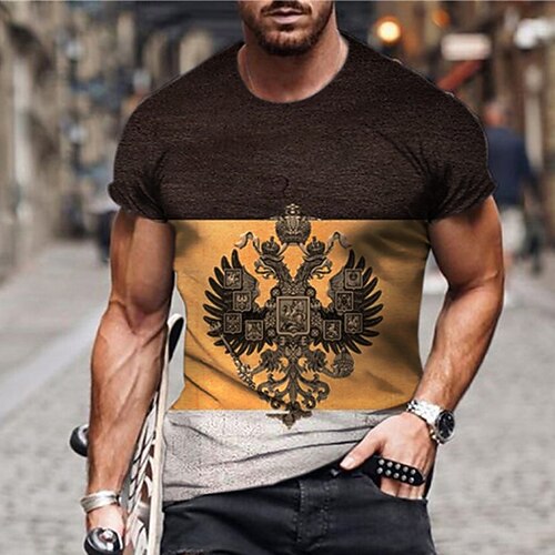 

Men's Unisex T shirt 3D Print Color Block Graphic Prints Totem Crew Neck Street Daily Print Short Sleeve Tops Casual Designer Big and Tall Sports Brown