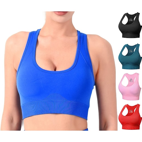 

Women's Sports Bra Bralette Cross Back Nylon Spandex Yoga Fitness Running Breathable Lightweight Soft Padded Medium Support Green Black Red Blue Solid Colored / Summer / Winter / Stretchy / Athletic