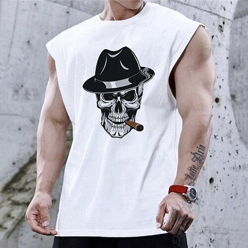 

Men's Unisex T shirt Hot Stamping Graphic Prints Skull Crew Neck Street Daily Print Cap Sleeve Tops Casual Designer Big and Tall Sports White / Summer