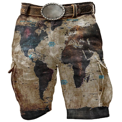 

Men's Cargo Shorts Work Shorts 3D Print Multi Pocket Multiple Pockets Graphic Map Breathable Soft Short Sports Outdoor Casual Daily Cotton Blend Fashion Streetwear Brown