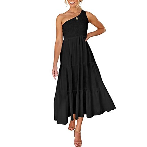 

Women's A Line Dress Maxi long Dress Green Blue Black Purple Royal Blue Red Light Blue Sleeveless Floral Plaid Pure Color Cold Shoulder Print Spring Summer One Shoulder Casual 2022 S M L XL XXL