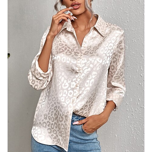 

Mulheres Camisa Social Blusa Azul Verde Cáqui Leopardo Botão Imprimir Manga Longa Diário Final de semana Roupa de rua Casual Colarinho de Camisa Padrão S