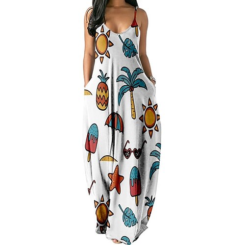 

Women's Shift Dress Midi Dress White Black Purple Dark Blue Yellow Sleeveless Floral Polka Dot Print Pocket Print Spring Summer V Neck Casual 2022 XXS XS S M L XL XXL 3XL 4XL