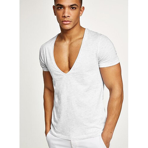 

Men's Yoga Top Deep V Cotton Solid Color Sport Athleisure Tee Tshirt Short Sleeve Breathable Quick Dry Comfortable Yoga Fitness Gym Workout Running Activewear / Stretchy