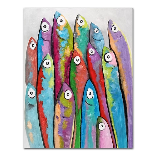 

Oil Painting Hand Painted Vertical Abstract Animals Contemporary Modern Rolled Canvas (No Frame)