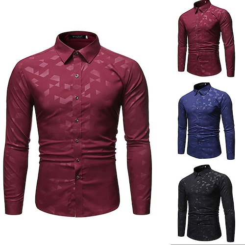 

Men's Shirt Geometric Argyle Turndown Street Casual Button-Down Print Long Sleeve Tops Casual Fashion Streetwear Cool Black Wine Navy Blue Summer Shirt