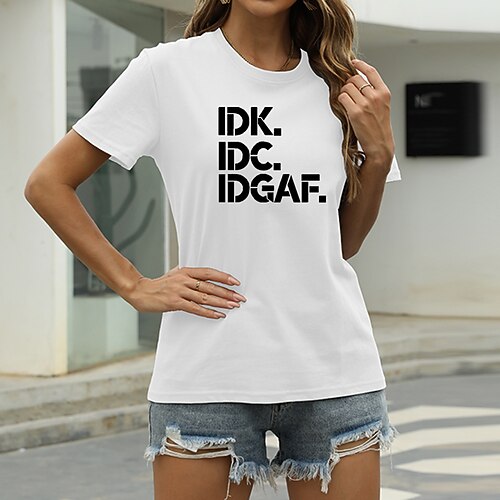 

Women's T shirt Graphic Letter Print Round Neck Basic Tops Green Blue White