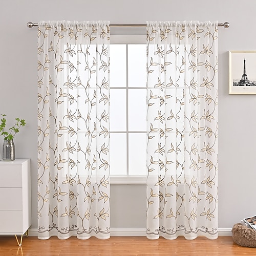 

1 Panel Floral Sheer Curtain for Bedroom/Living Room Semi Transparent Farmhouse Window Net Panels with Rod Pocket