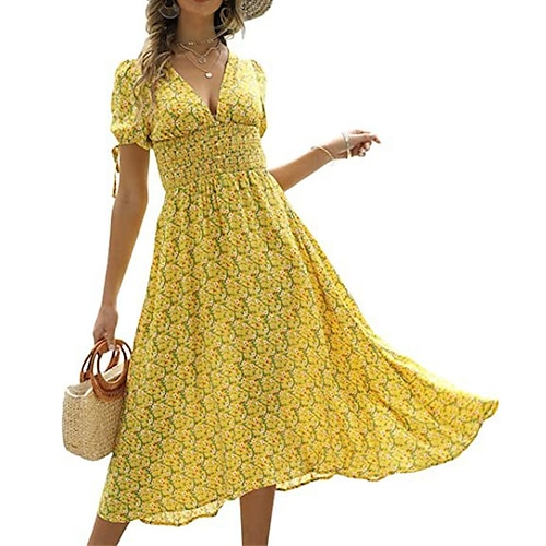 

Mulheres Vestido casual Vestido Swing Vestido floral Vestido midi Preto Amarelo Rosa Manga Curta Floral Imprimir Primavera Verão Decote V à moda Final de semana Ajuste Largo 2023 S M L XL XXL