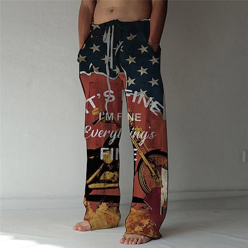 

Men's Fashion Designer Straight Trousers 3D Print Elastic Drawstring Design Front Pocket Pants Casual Daily Graphic Prints Bicycle Comfort Soft Mid Waist Red S M L XL XXL