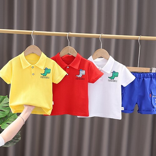 

Kids Boys Polo Shirt Shorts Clothing Set 2 Pieces Short Sleeve White Red Yellow Cartoon Crocodile Letter Ruched Print Street Outdoor Active Daily Regular 1-5 Years