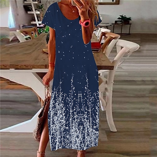 

Mulheres Vestido casual Vestido de turno Verde Preto Azul Manga Curta Floral Fenda Primavera Verão Decote V Ajuste Largo 2022 S M L XL XXL 3XL