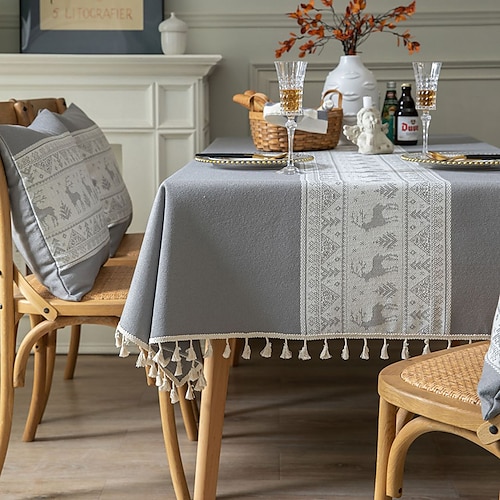 

Pastoral Tablecloth Cotton Linen Fabric Table Cloth - Washable Table Cover with Dust-Proof Wrinkle Resistant for Restaurant, Picnic, Indoor and Outdoor Dining, Floral