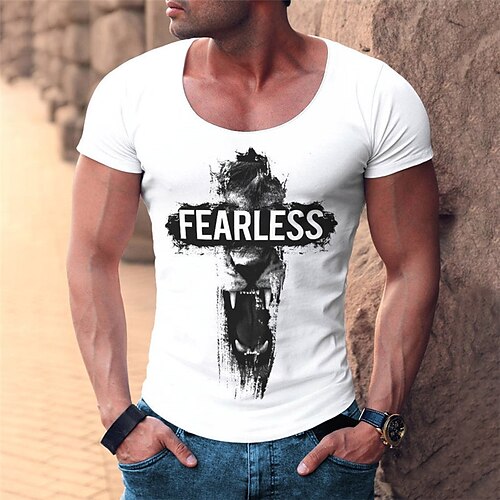 

Men's T shirt Hot Stamping Graphic Letter Animal Crew Neck Street Casual Print Short Sleeve Tops Basic Fashion Classic Comfortable White