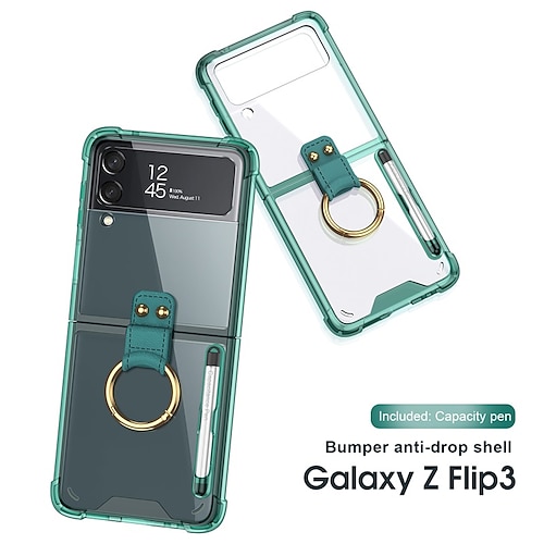 

Phone Case For Samsung Galaxy Clear Case Z Flip 3 Ring Holder Shockproof Dustproof Transparent TPU PC