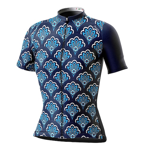 

21Grams Women's Short Sleeve Cycling Jersey Summer Spandex Dark Blue Floral Botanical Bike Top Mountain Bike MTB Road Bike Cycling Quick Dry Moisture Wicking Sports Clothing Apparel / Athleisure