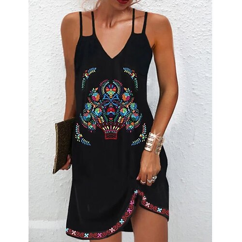 

Women's A Line Dress Short Mini Dress Black Sleeveless Floral Print Ruched Print Spring Summer V Neck Elegant Casual 2022 S M L XL XXL