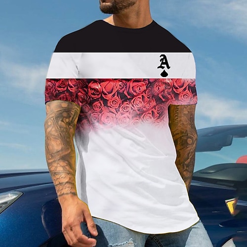 

Men's Unisex T shirt 3D Print Graphic Poker Crew Neck Street Daily Print Short Sleeve Tops Casual Designer Big and Tall Sports Red / White