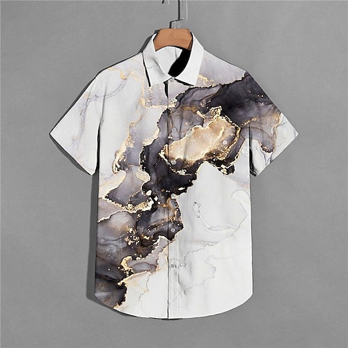 

Men's Shirt Marble Turndown Street Casual Button-Down Print Short Sleeve Tops Casual Fashion Designer Breathable White