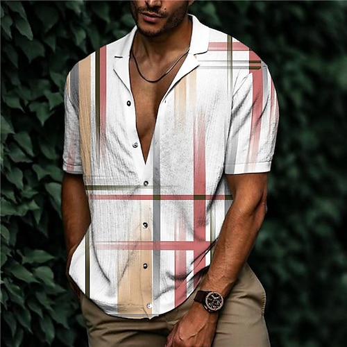 

Men's Shirt Graphic Shirt Striped Turndown White Print Outdoor Street Short Sleeve Button-Down Print Clothing Apparel Fashion Designer Casual Breathable / Summer / Spring / Summer