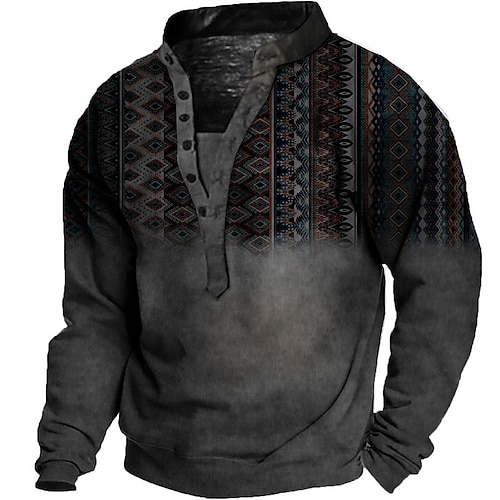 

Men's Sweatshirt Pullover Green Blue Purple Pink Camel Standing Collar Henley Collar Geometric Graphic Prints Casual Daily Sports 3D Print Vintage Streetwear Designer Fall Spring Summer Clothing