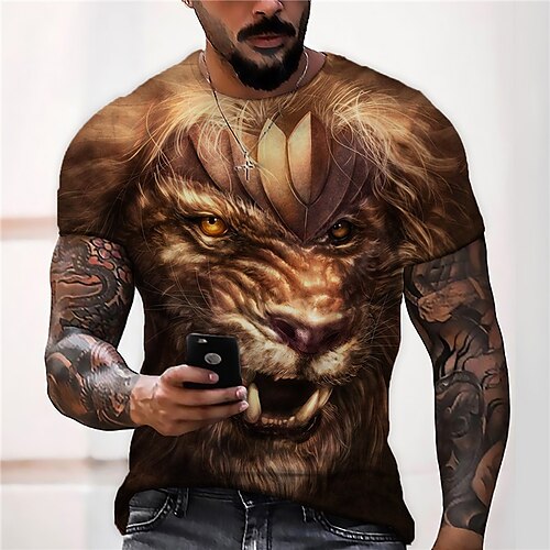 

Men's Unisex T shirt 3D Print Graphic Prints Animal Crew Neck Street Daily Print Short Sleeve Tops Casual Designer Big and Tall Sports Brown
