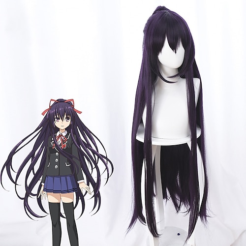 

Date A Live Tohka Yatogami Cosplay Wigs Women's With Ponytail 35 inch Heat Resistant Fiber kinky Straight Purple Teen Adults' Anime Wig