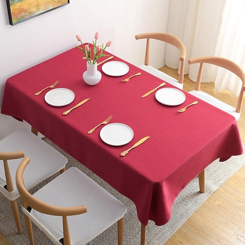 

Rectangle Tablecloth White Cotton Line Blend Table Cloths For Kitchen Dining, Party, Holiday, Christmas, Buffet Waterproof, Oil-Proof