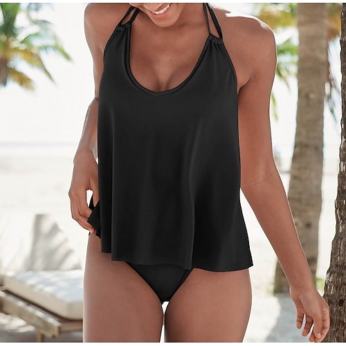 

Per donna Costumi da bagno Tankini 2 pezzi Normale Costume da bagno A vita alta Tinta unica Nero Imbottito Spacco a V Costumi da bagno Sportivo Festività Sensuale / nuovo