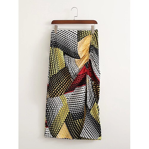 

Women's Vintage Skirts Daily Festival Geometric Split Rainbow S M L
