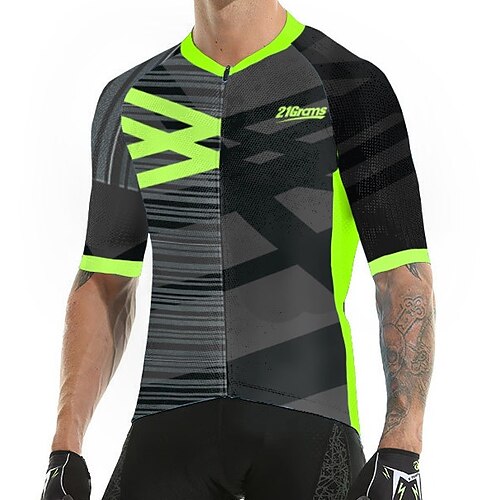 

21Grams Men's Cycling Jersey Short Sleeve Bike Jersey Top with 3 Rear Pockets Mountain Bike MTB Road Bike Cycling Breathable Quick Dry Moisture Wicking Soft Black Stripes Polyester Spandex Sports