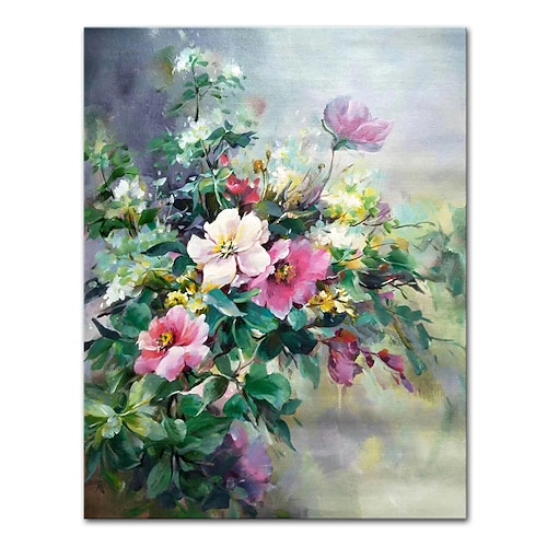 

Oil Painting Hand Painted Vertical Still Life Floral / Botanical Contemporary Modern Rolled Canvas (No Frame)