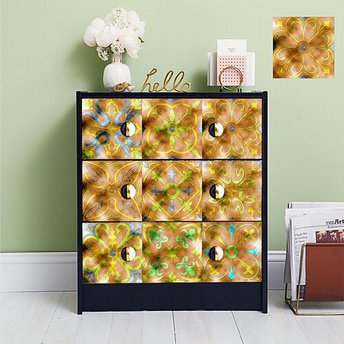 

Kitchen Oil-proof And Waterproof Tile Stickers Crystal Film Detroit Color Yellow Pattern Tile Renovation Thickened Wall Stickers