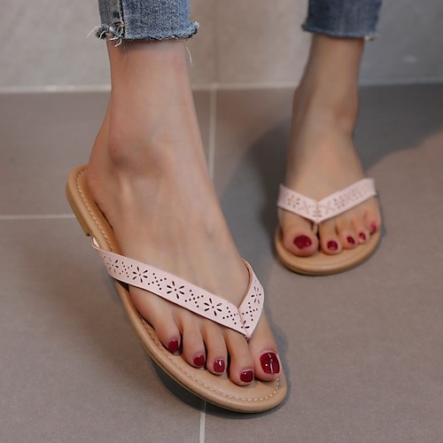 

Women's Slippers Daily Flip-Flops Plus Size Outdoor Slippers Summer Flat Heel Round Toe Minimalism Walking Shoes Synthetics Loafer Solid Colored Black Gold Rosy Pink