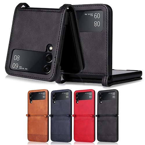 

Phone Case For Samsung Galaxy Flip Z Flip 3 Shockproof Card Holder Slots Solid Colored PU Leather