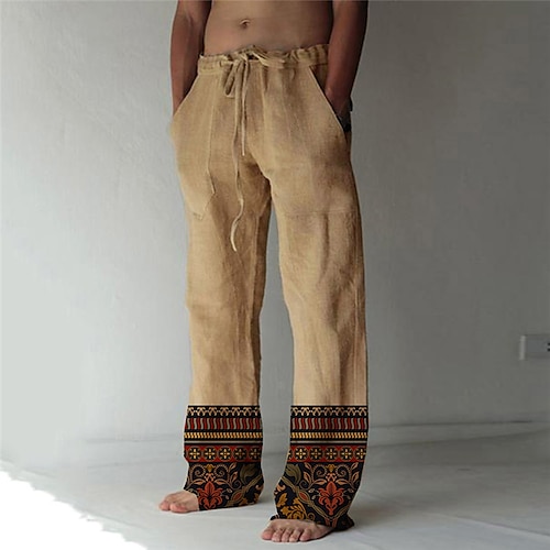 

Men's Trousers Summer Pants Beach Pants Boho Pants Straight Elastic Drawstring Design Front Pocket Straight Leg Graphic Prints Flower / Floral Comfort Soft Casual Daily For Vacation Fashion Boho