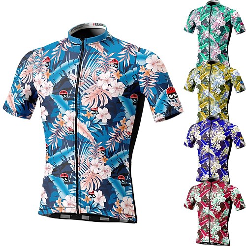 

21Grams Men's Cycling Jersey Short Sleeve Bike Top with 3 Rear Pockets Mountain Bike MTB Road Bike Cycling Breathable Quick Dry Moisture Wicking Reflective Strips Green Yellow Royal Blue Floral