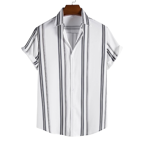 

Men's Tuxedo Shirts Casual Shirt Shirt Striped Turndown Street Casual Print Short Sleeve Tops Casual Classic Hawaiian Gentleman Black / White