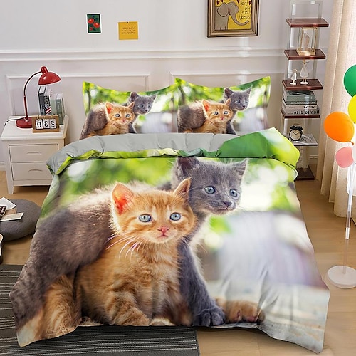 

3D Cat Duvet Cover Bedding Sets Comforter Cover with 1 Duvet Cover or Coverlet,1Sheet,2 Pillowcases for Double/Queen/King(1 Pillowcase for Twin/Single)