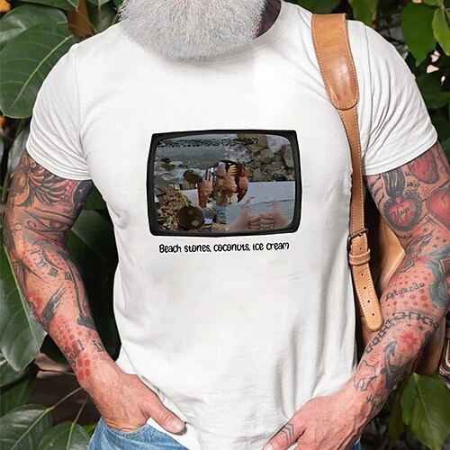 

Men's T shirt Hot Stamping Graphic Television Crew Neck Casual Daily Print Short Sleeve Tops Basic Fashion Comfortable Big and Tall White