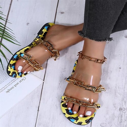 

Women's Sandals Wedge Heel Open Toe Daily PU Leather Loafer Spring Summer Black Gold Rainbow