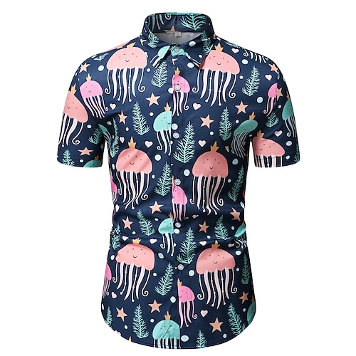 

Men's Shirt 3D Print Underwater World Plus Size Turndown Holiday 3D Print Short Sleeve Tops Casual Classic Sea Blue