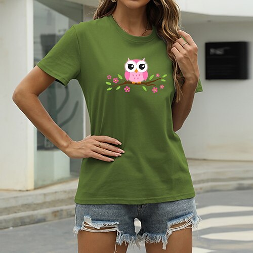 

Women's T shirt Tee Green Blue Yellow Graphic Bird Print Short Sleeve Casual Going out Basic Round Neck Regular 100% Cotton S