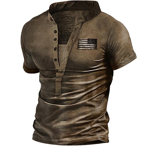 

Men's Henley Shirt Tee T shirt 3D Print Graphic Flag Plus Size Henley Daily Sports Button-Down Print Short Sleeve Tops Basic Casual Designer Big and Tall Brown