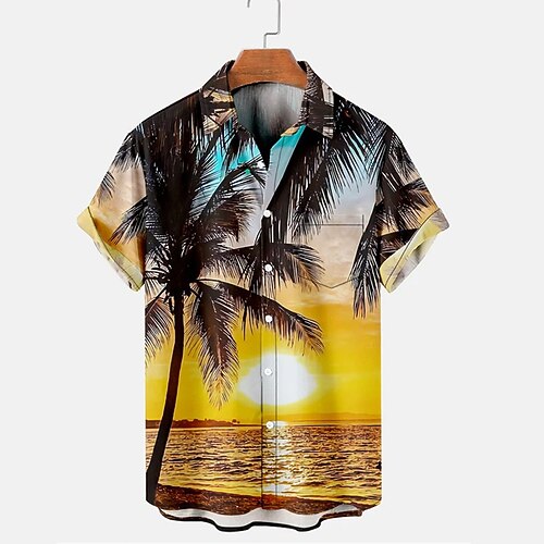 

Men's Shirt 3D Print Sun Turndown Street Casual Button-Down Short Sleeve Tops Casual Fashion Breathable Comfortable Yellow
