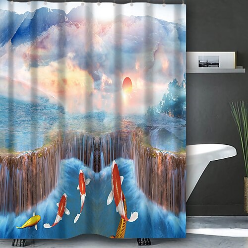 

Beautiful View From The Window Pattern Printing Bathroom Shower Curtain Leisure Toilet Four-Piece Design