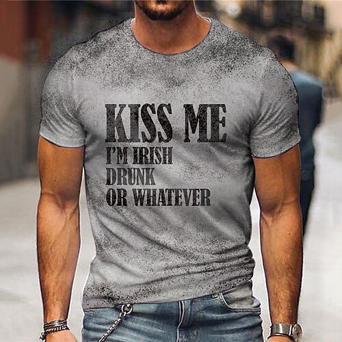 

Men's Unisex T shirt 3D Print Graphic Prints Letter Crew Neck Street Daily Print Short Sleeve Tops Casual Designer Big and Tall Sports Gray