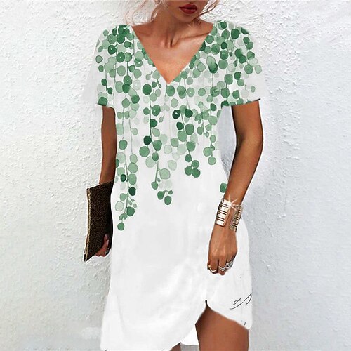 

Women's A Line Dress Short Mini Dress Green Short Sleeve Print Print Spring Summer V Neck Casual Vacation 2022 S M L XL XXL 3XL