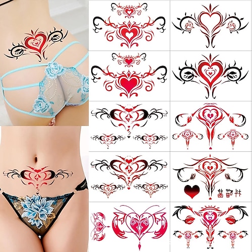 

10pc/Lot Tattoo Stickers Sexy Female Red Heart Pattern Fake Tattoo on Waist Body Art Waterproof Durable Temporary Tattoo Sticker