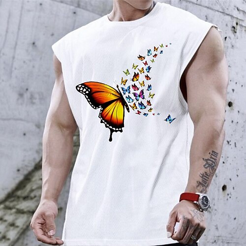 

Men's Tank Top Vest Hot Stamping Butterfly Graphic Prints Plus Size Crew Neck Daily Sports Print Sleeveless Tops Fashion Classic Designer Big and Tall Green Blue Orange / Summer